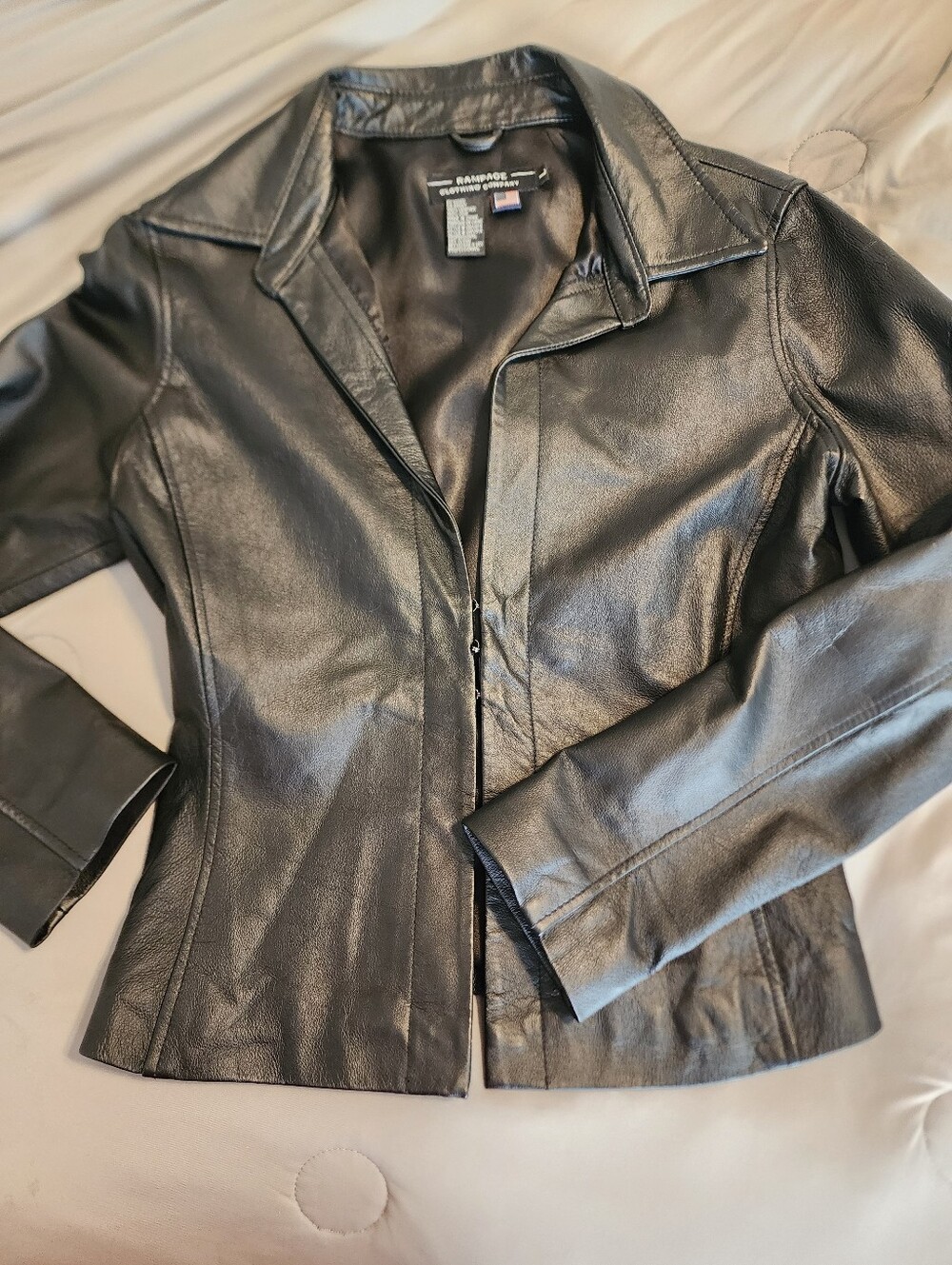Y2k Vintage Rampage Chic Fitted Black 100% Leather Jacket Size Lg